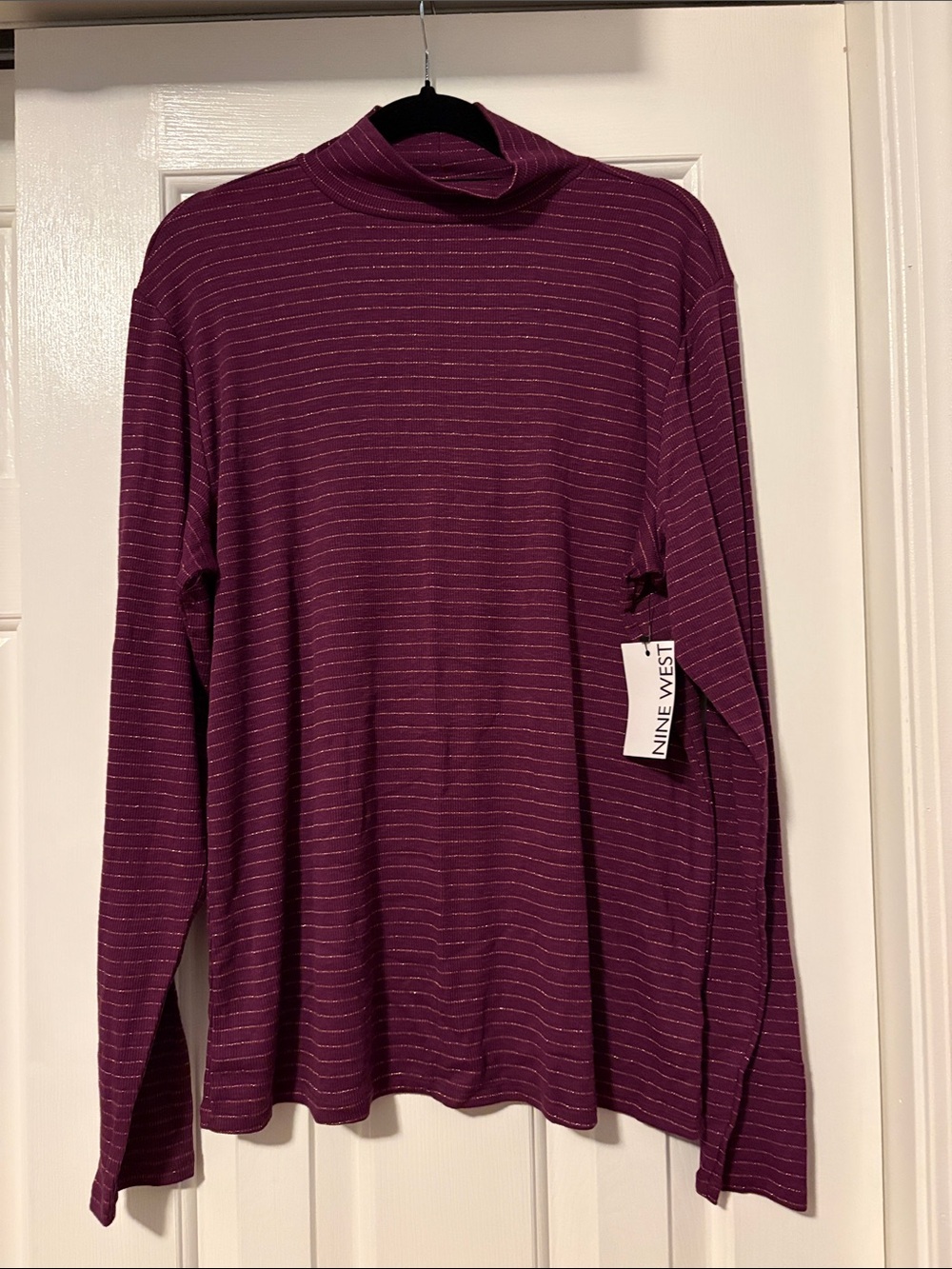 Nine West Plum Striped Mock Neck Sweater